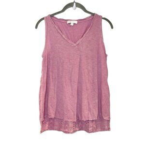 Eri + Ali Anthropologie Pink Lilac Eyelet Embroidered Back Tank Top Cotton Sz XS